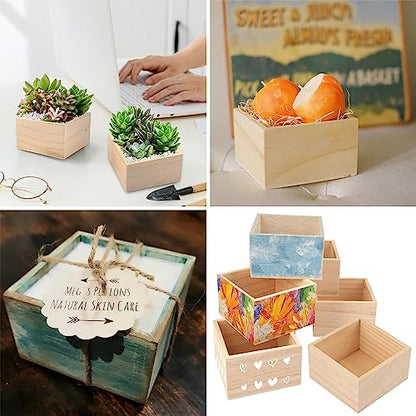 GNIEMCKIN 20 Pack 4 x 4 Inch Unfinished Small Square Wooden Box, Rustic Organizer Storage for DIY Crafts, Collectibles, Succulents, Desktop Drawer Decor - size: 20 Pack