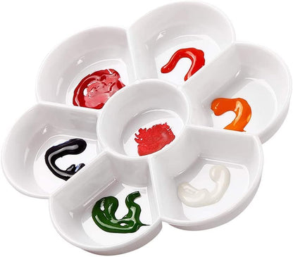 Petal Plastic Palette Painting Dish 7 Well Flower Paint Tray Watercolor Painting Mixing Palette for Oil Acrylic Watercolor Gouache,Easy Wash, Paint Palette (White) - color: White