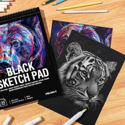 30 Sheets Black Paper Sketchbook, 98lb/160gsm Heavyweight Black Sketch Pad 9×12in, Acid-Free Drawing Paper, Spiral Bound Sketch Book for Kids, Teens, Artist - size: 9×12 Inch (1 pack)