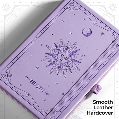 EMSHOI A5 Dotted Notebook Journal, 320 Pages 100gsm Thick Dotted Paper, Hardcover Leather Journal with Pen Holder & Inner Pocket, Dot Grid Notebook for Journaling, 5.75"x8.38", Light Purple - color: LightPurple, size: A5 Dotted