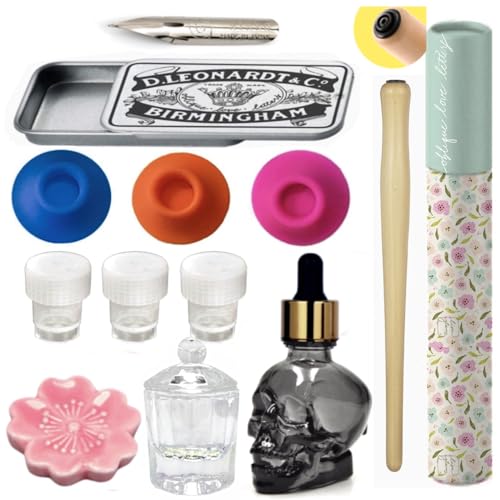 Comic Dip Pen Nib Holder Drawing Pens Glass Ink Well, Empty Ink Well for Dip Pen, Nikko g Nib, Pen Rest & Nib Tin Organizer Japanese Dip Pen Ink Moon Palace Sumi Ink