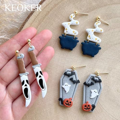 Keoker Halloween Polymer Clay Cutters, Polymer Clay Cutters Halloween, 30 Shapes Halloween Clay Cutters for Earrings, Pumpkin Clay Cutters for Polymer Clay Jewelry, Mini Clay Cutters - color: ALL 2