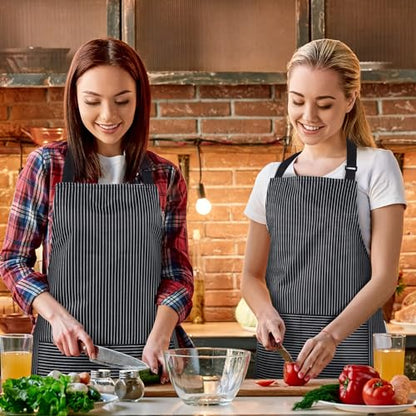 Handepo 4 Pcs Kitchen Aprons with Pockets Adjustable Waterproof Cotton Aprons Striped Apron for Women Men Chef Gift for Dad - color: Black