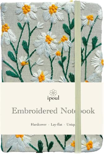 Pocket Journal, Small Notebook, A6 Sketchbook, 4x6, Unlined, Flower Embroidered Notebook, Blank, Hardcover, Lay Flat, Elastic Band, Beautiful Journal, Daisy Gifts for Women, White Daisy - color: A6-Band-White, style: Minimalist