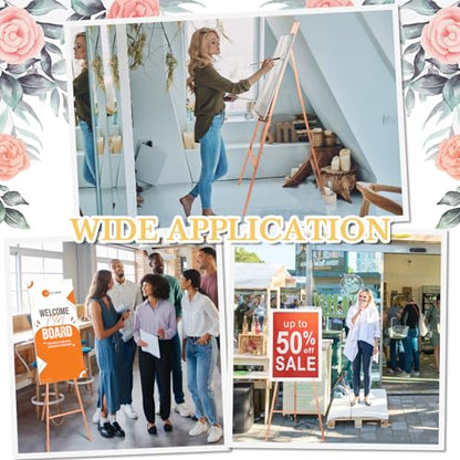 CroBlissful Rose Gold 50" Easel Stand for Wedding Sign 3 Tier Height Metal Display Easel with Adjustable Chain Heavy Duty Floor Display Stand Tripod for Painting Wedding Sign Party Poster - color: Rose Gold