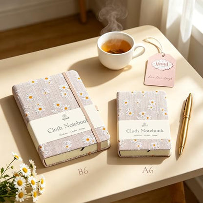 Fabric Pocket Notebook, Flower Cloth Hardcover Journal, A6, 264 Pages, 4x6 Small Notebook & Sketchbook, Similar Embroidered Journal, Lay Flat, Daisy Gifts for Women, Pink - color: A6-Cute Daisy Pink