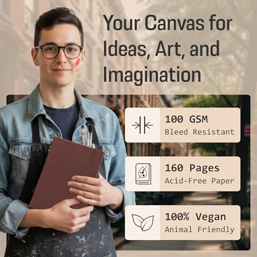 BROWNSTONE JOURNALS A5 Sketch Book Hardcover - 80 Sheets 100 GSM Paper 5"x8", Lay Flat, Vegan Leather Cover, Elastic Band, Back Pocket, Art Drawing Book (Chestnut Brown) - color: Chestnut Brown, size: A5 (5" x 8")