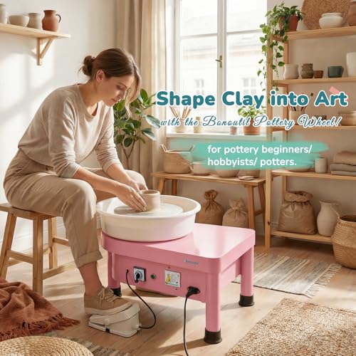 Bonoutil 10" Electric Pottery Wheel with Foot Pedal for Adults, Easy to Center Ceramic Forming Machine Max 20 lbs Capacity Clay Beginner's Art Sculpting Tools Kit for Home Use (Pink) - color: Pink