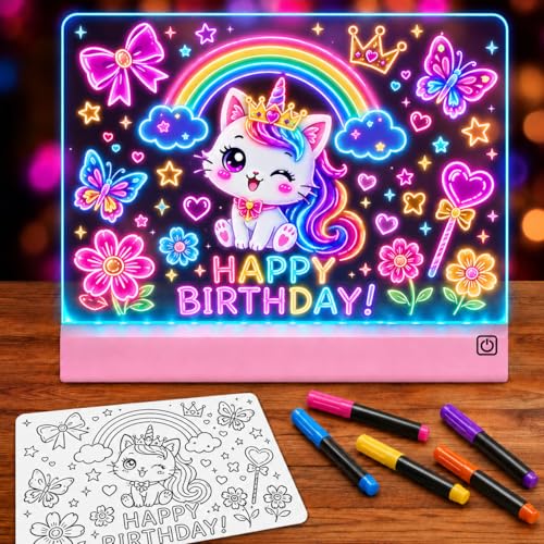 Upgraded 16 Inches LED Drawing Board – Rechargeable, 8 Colors, 11 Light Modes, Adjustable Brightness – Acrylic Light Board for Tracing with Stand, Markers and Full Kit – Birthday Gift Set (Pink) - color: Pink #2
