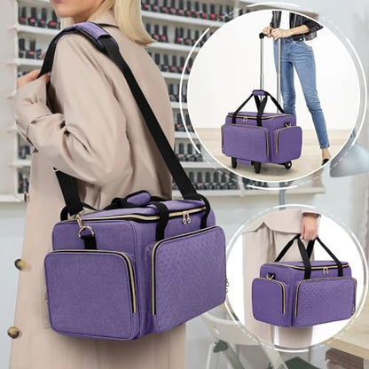 LUXJA Rolling Makeup Case with 3 Removable Pouches and 1 Makeup Brush Bag, Large Makeup Bag Cosmetic Bag with Detachable Dolly (Patented), Purple - color: Purple