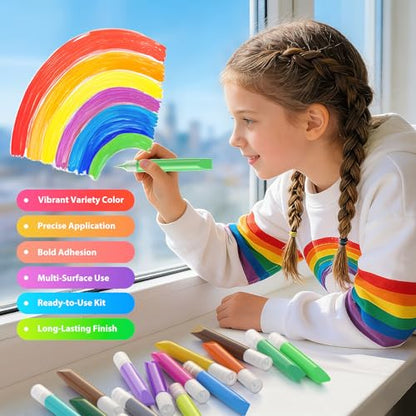 48 Pcs Suncatcher Paint Pens, Stained Glass Sun Catcher Pens 24 Colors 10ML Each, Suncatcher Kit Glass Paint Window Art Pen Crafts for Gift DIY Party Activity Supplies