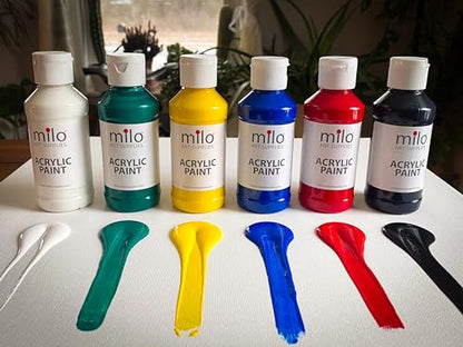 milo Acrylic Paint Set of 6 Colors | 4 oz Bottles | Student Primary Colors Acrylics Painting Pack | Made in the USA | Non-Toxic Art & Craft Paints for Artists & Hobby Painters - style: Primary Set 6 x 4 oz