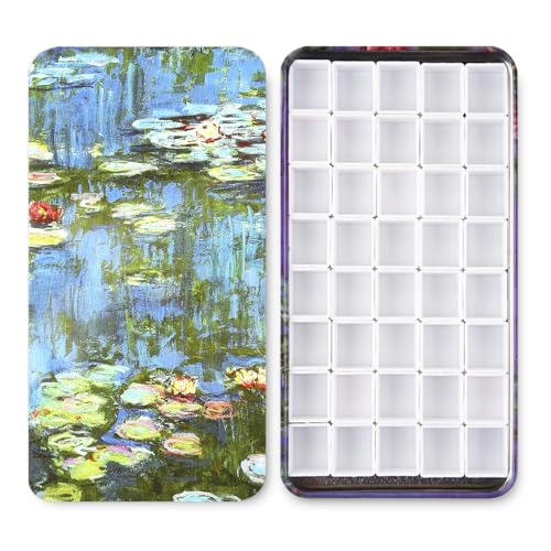 40Pcs Empty Half Pans with Magnetic Stripe Watercolor Paint Travel Tin Palette Case, Artist Paints Half Pan Kits for DIY Watercolor Oils or Acrylics Painting Art Drawing Oil Painting Pond - color: Oil Painting Ppond