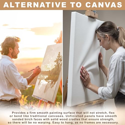 U.S. Art Supply 8" x 8" Unfinished Cradled Wood Panels for Painting, Gallery 1-1/2" Deep (4 Pack) - Artist Depth Wooden Wall Canvases - Mixed-Media Craft, Acrylic, Oil, Encaustic, Paint Pouring - size: 8" x 8", style: Square