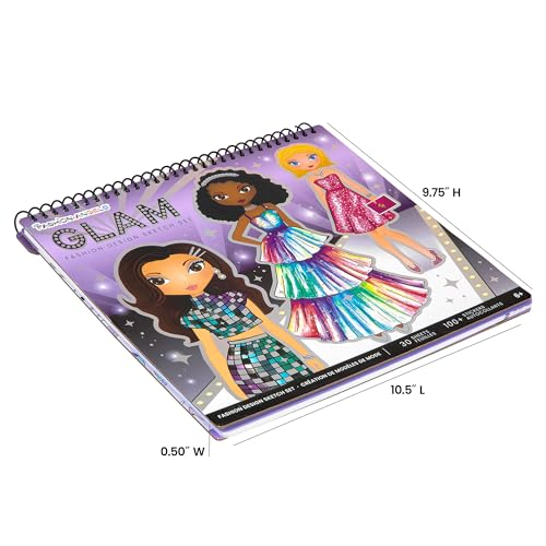 Fashion Angels Glam Fashion Sketch Set, Includes Sketch Pad with Stencils & Stickers, Fashion Design Sketch Book for Girls, Ideal Drawing Kit for Kids - color: Glam Fashion