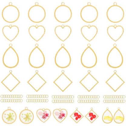 Gartful Open Bezels for Resin Jewelry Making, Hollow Frame Pendants with Jump Rings, Craft Bezels for Necklace, Earrings - style: Dotted Frame - 4 Styles 30PCS