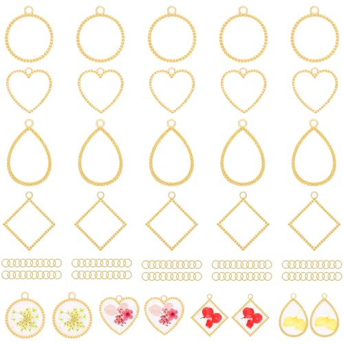 Gartful Open Bezels for Resin Jewelry Making, Hollow Frame Pendants with Jump Rings, Craft Bezels for Necklace, Earrings - style: Dotted Frame - 4 Styles 30PCS