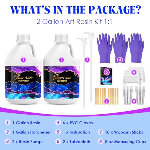 Bsrezn 2 Gallon Epoxy Resin Kit with Pumps – Crystal Clear, Bubble-Free, No Yellowing, Self-Leveling, Mix 1:1 Epoxy Resin for Art, Crafts, Wood, and Resin Molds (1 Gallon x 2)