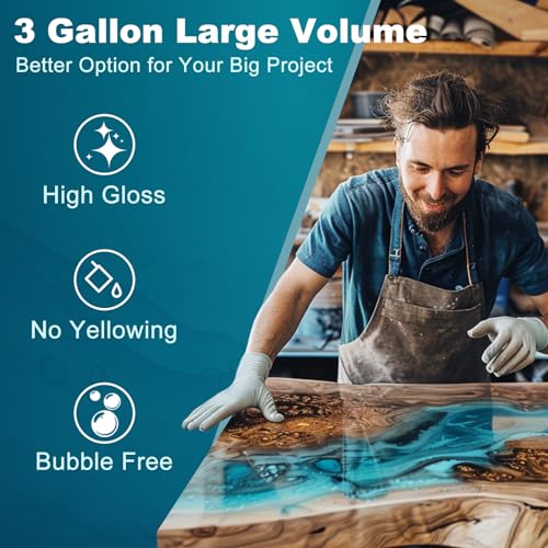 Deep Pour Epoxy Resin, 3 Gallon 2-4 inch Clear Epoxy Kit,Bubble Free Crystal Clear 2:1 Casting Resin,Low Viscosity Casting for River Table,Wood, Art Craft,Countertop - size: 3 gallon