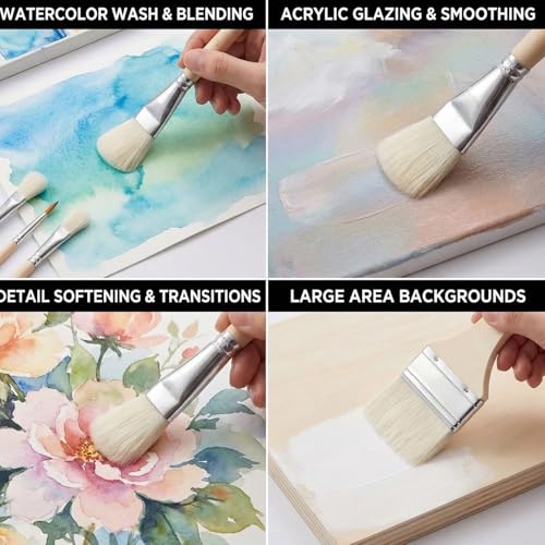 10 Pcs Pottery Glazing Brushes, Goat Hair Mop & Blending Brush Set for Ceramics, Acrylic Painting, Clay - Soft Bristle Artist Tools for Pottery Wheel, Canvas, Kiln Firing