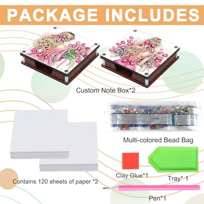 JISHSHAY 2 PCS Diamond Art Note Box Woman Diamond Painting Memo Boxes Flower Gem Painting Gem Art Memo Pad Holder Mosaic Kits for Adults Embroidery Kit Note Pad Holder, Contains 120 Sheets of Paper - color: Woman 4