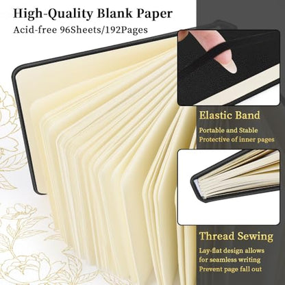 Square 5x5 inches 80gsm 96sheets/192 Pages Notebooks Blank Sketchbooks Travel Journal Pocket Hardcover Paint Writing Diary Memo Planner PU Leather Cover. Black - color: PU Cover-5x5in-Black