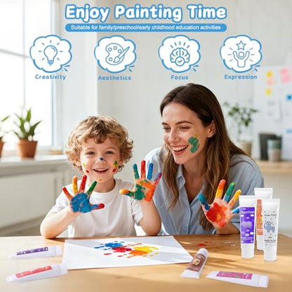 Washable Finger Paint for Toddlers 1-3, Non Toxic Kids Finger Paint Set, 12 Vibrant Colors (1.22 fl oz), Baby Safe Toddler Art Supplies, Sensory Preschool Learning Easter Gift for Boys Girls - style: 1.22 Fl Oz (Pack of 12)