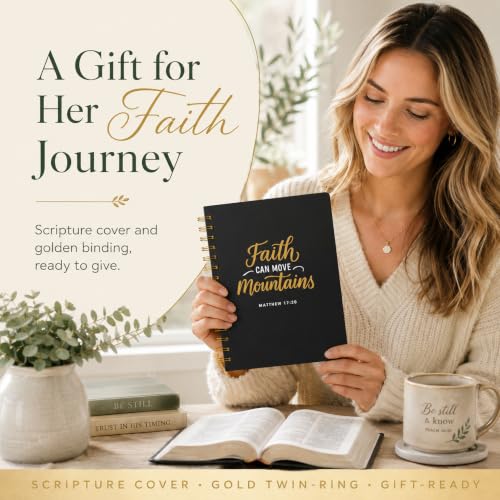 Only Zest Hardcover Blank Christian Notebook – 140 Pages - Matthew 17:20 | Lined Pages with Bible Verse Cover – Inspirational Writing Spiral Notebook for Bible Study, "Faith Can Move Mountains", Black - color: Faith_Black