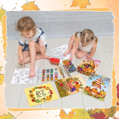 Anseal 12 Packs Fall Thanksgiving Pre Drawn Canvas to Paint, 5" X 7" Pre Printed Canvas for Kids, Pre Stretched Canvas Outline Painting Boards for Beginners, Students, Party Favor (Fall) - color: Fall