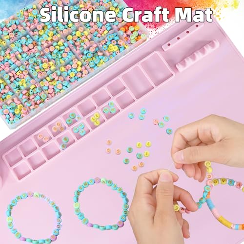 Silicone Painting Mat, 20"X16" Craft Mat,Large Art Mat with Built in Cup and Paintbrush Holder, Nonslip Clay Mats, Color Dividers Silicone Mats for Painting, Table, Resin and DIY Pink - color: Pink