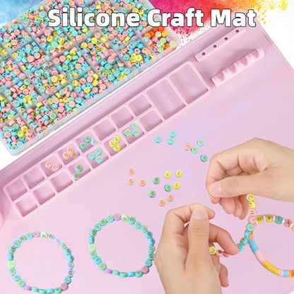 Silicone Painting Mat, 20"X16" Craft Mat,Large Art Mat with Built in Cup and Paintbrush Holder, Nonslip Clay Mats, Color Dividers Silicone Mats for Painting, Table, Resin and DIY Pink - color: Pink