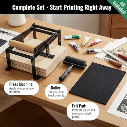 A3 Black Printing Linocut Hand Lever Press Machine with Rollers and Felt Pads for Lino Cuts, Cutting Printing, Linoleum Blocks Printmaking Tools Kits for Hobbyists and Home Crafters - size: A3