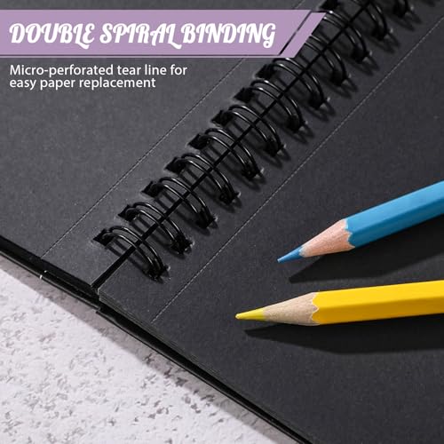 30 Sheets Black Paper Sketchbook with 12 Color Gel Pen Set, 98lb/160gsm Heavyweight Black Sketch Pad 6.7×10in, Acid-Free Drawing Paper, Spiral Bound Sketch Book for Teens, Artist - size: 6.7×10in Set