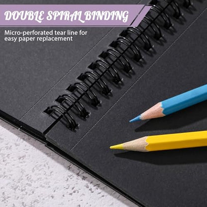 30 Sheets Black Paper Sketchbook with 12 Color Gel Pen Set, 98lb/160gsm Heavyweight Black Sketch Pad 6.7×10in, Acid-Free Drawing Paper, Spiral Bound Sketch Book for Teens, Artist - size: 6.7×10in Set