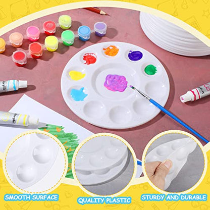 200 Pack Paint Palettes Bulk Plastic Paint Tray Palette 6.7 Inch Round Washable White Palette with 10 Wells 1 Center Reservoir Classroom Art Supplies Teacher School Painting Projects