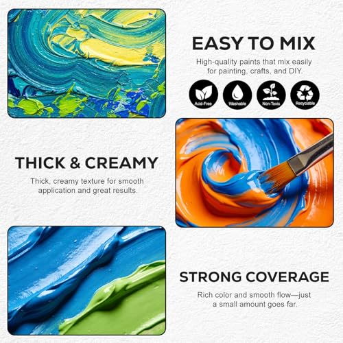 Acrylic Paint Set, 24 Colors, 4 oz/120ml Bottles | Rich Pigments, Water Proof, For Artists, Beginners and Kids, Canvas Rocks Wood Ceramic Fabric - color: 120ml 24 Colors
