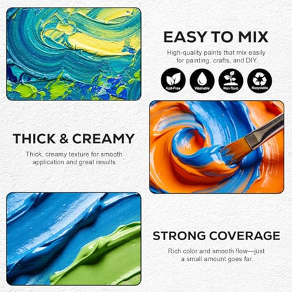 Acrylic Paint Set, 18 Colors, 4 oz/120ml Bottles | Rich Pigments, Water Proof, For Artists, Beginners and Kids, Canvas Rocks Wood Ceramic Fabric - color: 120ml 18 Colors
