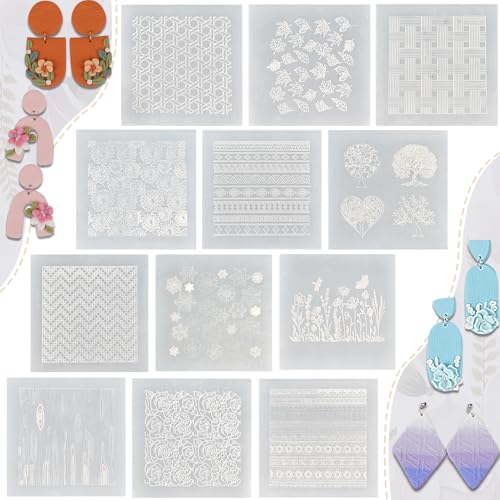 12 Pcs Polymer Clay Texture Sheets, Silicone Texture Mats, Clay Tools | Boho, Floral, Mandala & Botanical Designs, Soft Silicone, Crisp Texture Imprints, Flexible Pattern Transfer