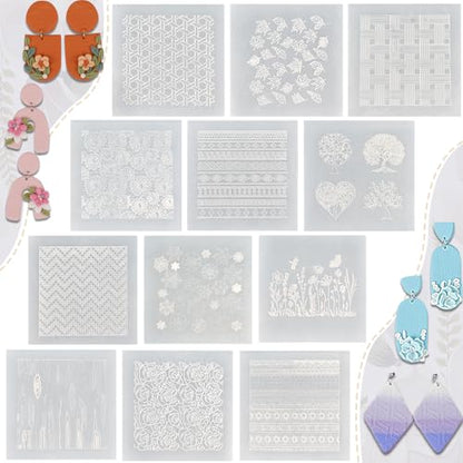 12 Pcs Polymer Clay Texture Sheets, Silicone Texture Mats, Clay Tools | Boho, Floral, Mandala & Botanical Designs, Soft Silicone, Crisp Texture Imprints, Flexible Pattern Transfer