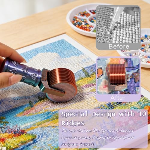 Jzzuau Diamond Art Roller, Easy-Grip Hand Roller & Press Tool for Diamond Art, Rhinestone Bead Straightening and Smooth Pressing for Craft Projects - color: Copper Purple Green
