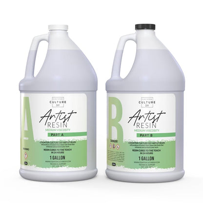 Counter Culture DIY Clear Artist Resin, Medium Viscosity, 2 Gallon Kit, Art Epoxy Supplies for Metallic Stains Acrylic 100% Solids Easy Coat No VOCs Scratch UV Heat Resistant to 500 Degrees - size: 2 Gallon Kit