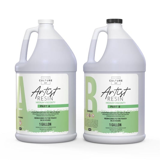 Counter Culture DIY Clear Artist Resin, Medium Viscosity, 2 Gallon Kit, Art Epoxy Supplies for Metallic Stains Acrylic 100% Solids Easy Coat No VOCs Scratch UV Heat Resistant to 500 Degrees - size: 2 Gallon Kit