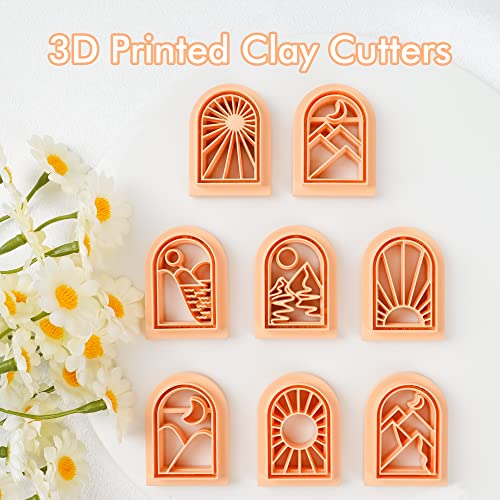 Puocaon Boho Landscape Clay Cutters - 8 Shapes Clay Cutters for Polymer Clay Jewelry Making, Sun Ray Polymer Clay Cutters for Earrings, Arch Clay Cutters Boho Mountain Scene Earrings Making Set - color: arch frame