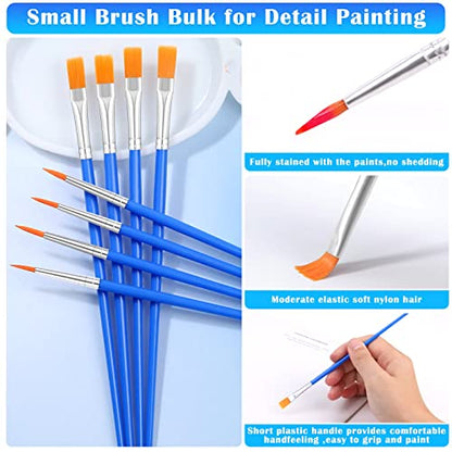 Small Paint Brushes Bulk, Anezus 50 Pcs Flat Tip Paint Brushes with Round Acrylic Paint Brushes Set Craft Brushes for Classroom Acrylic Watercolor Canvas Face Painting Touch Up - style: flat and round