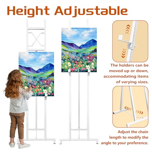 Easel Stand, 13.5" x 53.5" Adjustable Height Metal Easel Display Stand, Square Tube White - color: White