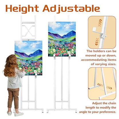 Easel Stand, 13.5" x 53.5" Adjustable Height Metal Easel Display Stand, Square Tube White - color: White