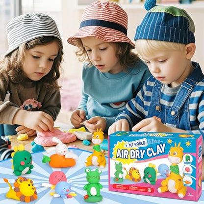 ifergoo Air Dry Clay for Kids - Animal Modeling Clay Kit, 6 Animal Designs with Sculpting Tools & Tutorials, Ultra Light & Soft, Arts & Crafts DIY Creative Toys, Gifts for Age 3-12 Girls & Boys - color: Animal Modeling Clay Kit