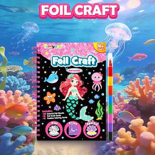 FUNNYB&G Foil Art Crafts for Kids Ages 4-8: Valentines Crafts for Kids 2026,Birthday Gift for Girls,Art and Crafts Supplies,Party Favors,Creative Toys for Girls Boys 4 5 6 7 8 9 Years Old(Mermaids) - style: Mermaids