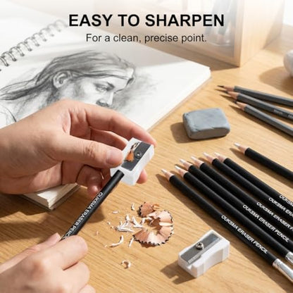 Eraser Pencil Set with Brush and Sharpener, Precision Detail Erasers for Sketching, Drawing, Highlights, Texture Shaping, Art Supplies (10 Eraser Pencils + 4 Sharpeners) - style: 10 Eraser Pencils + 4 Sharpeners