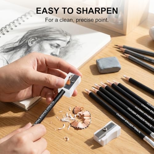 Eraser Pencil Set with Brush and Sharpener, Precision Detail Erasers for Sketching, Drawing, Highlights, Texture Shaping, Art Supplies (8 Eraser Pencils + 3 Sharpeners) - style: 8 Eraser Pencils + 3 Sharpeners